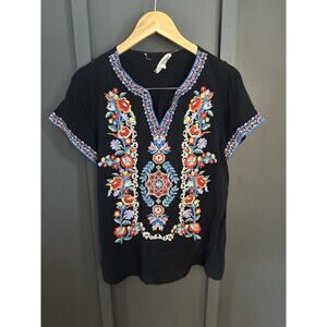 Savanna Jane Women's Boho Blouse size Medium Embroidered Floral Colorful